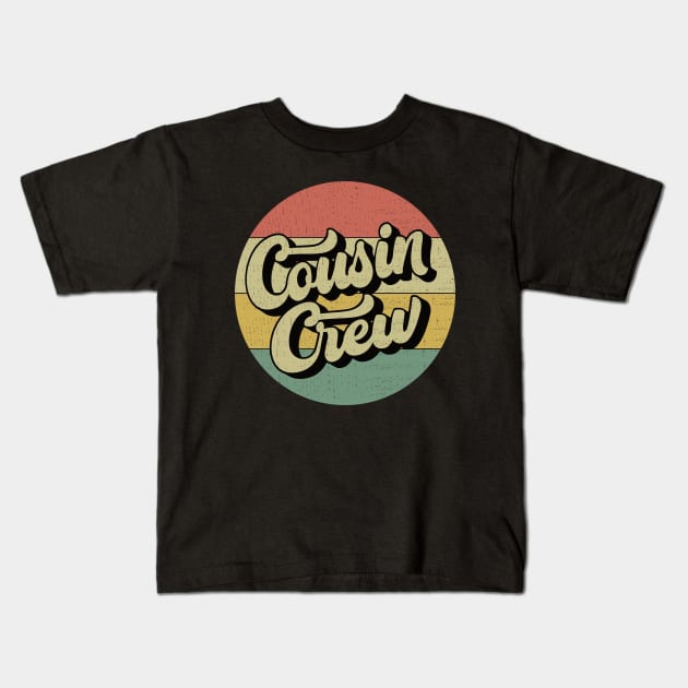 Cousin Crew Logo Retro Striped 70s Vintage Aesthetic Kids T-Shirt by Inspire Enclave